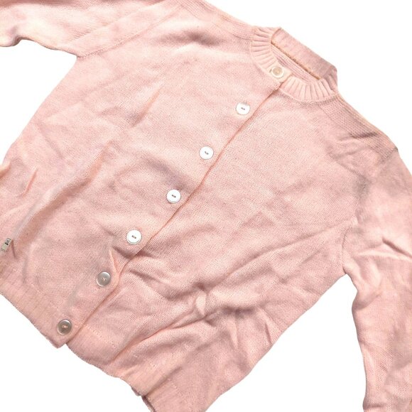 Vintage 1940s-1950s Light Pink Long Sleeve Knit Cardigan Sweater - Picture 4 of 12